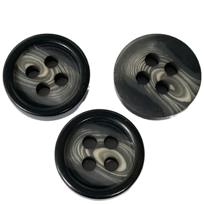 Dull Finished Fake Horn Buttons com borda preta 28mm usa-se no revestimento do revestimento do vestuário
