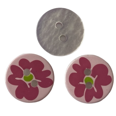 Botões plásticos impressos de seda da fantasia das flores coloridas com furo 2 em 26L para acessórios do vestuário